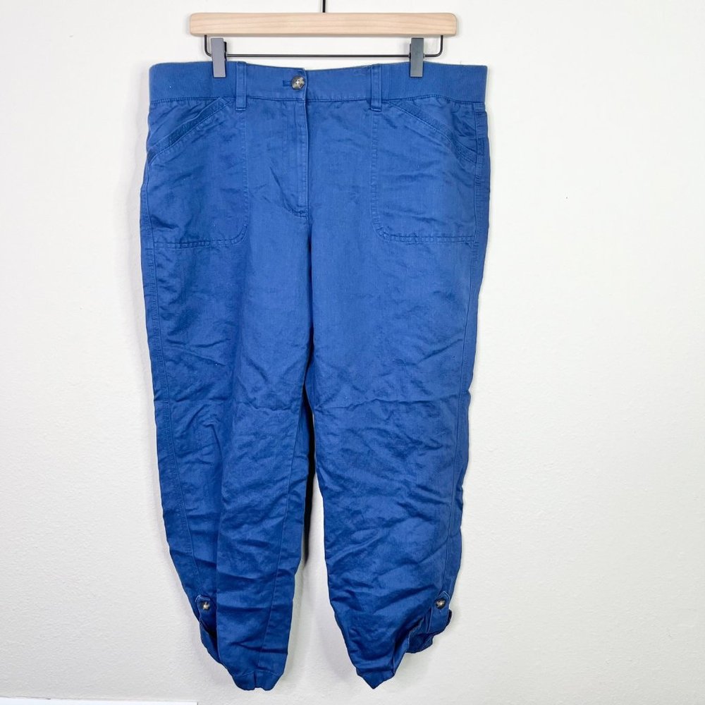 J. Jill Blue Linen Blend Capris Pant Size Roll Up Button